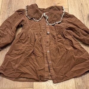 Zara Brown Kids Button Down Shirt with Ruffled Collar